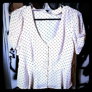 Red and Cream polka dot chiffon shirt
